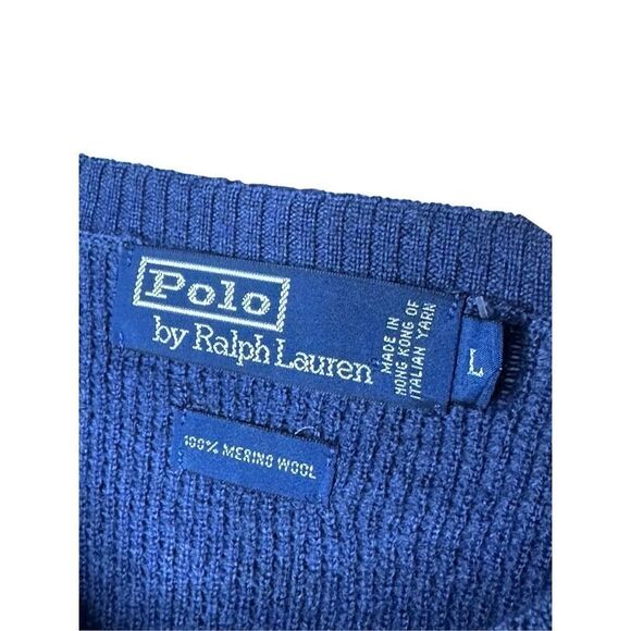 Polo by Ralph Lauren Blue 100% Merino Wool Sweater Men’s Size Large - Picture 7 of 10